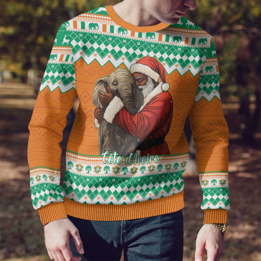Ivory Coast Christmas Ugly Christmas Sweater Black Santa With Forest Elephant - Wonder Print Shop