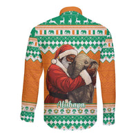 Ivory Coast Christmas Long Sleeve Button Shirt Black Santa With Forest Elephant - Wonder Print Shop