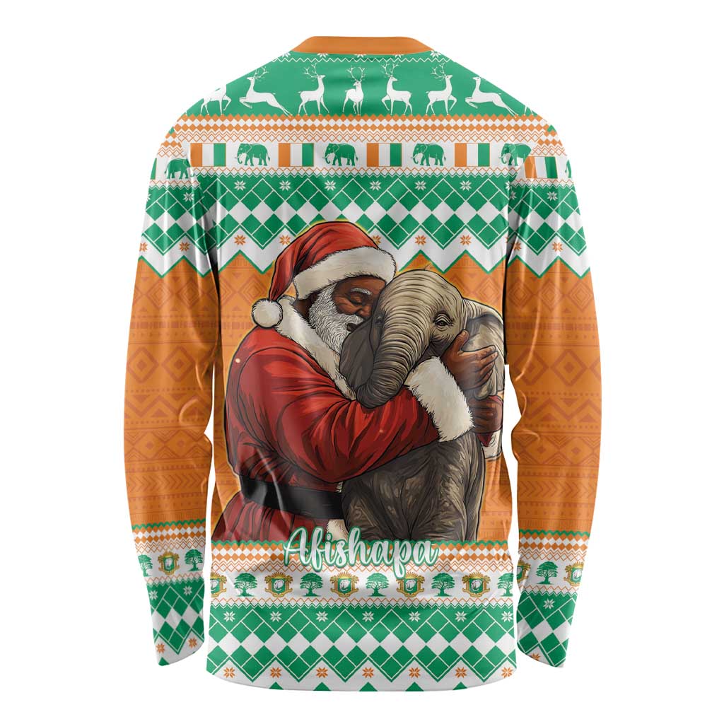 Ivory Coast Christmas Long Sleeve Shirt Black Santa With Forest Elephant - Wonder Print Shop