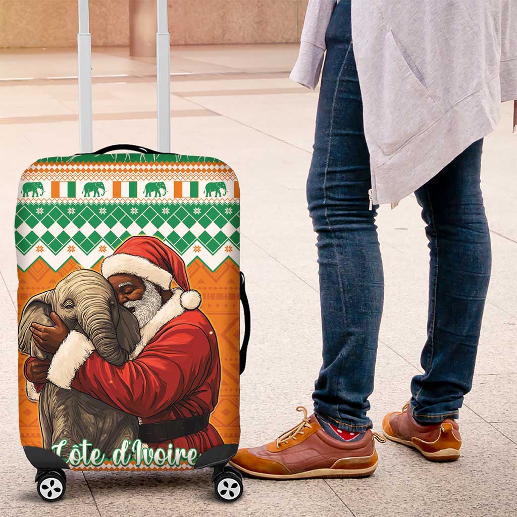 Ivory Coast Christmas Luggage Cover Black Santa With Forest Elephant - Wonder Print Shop