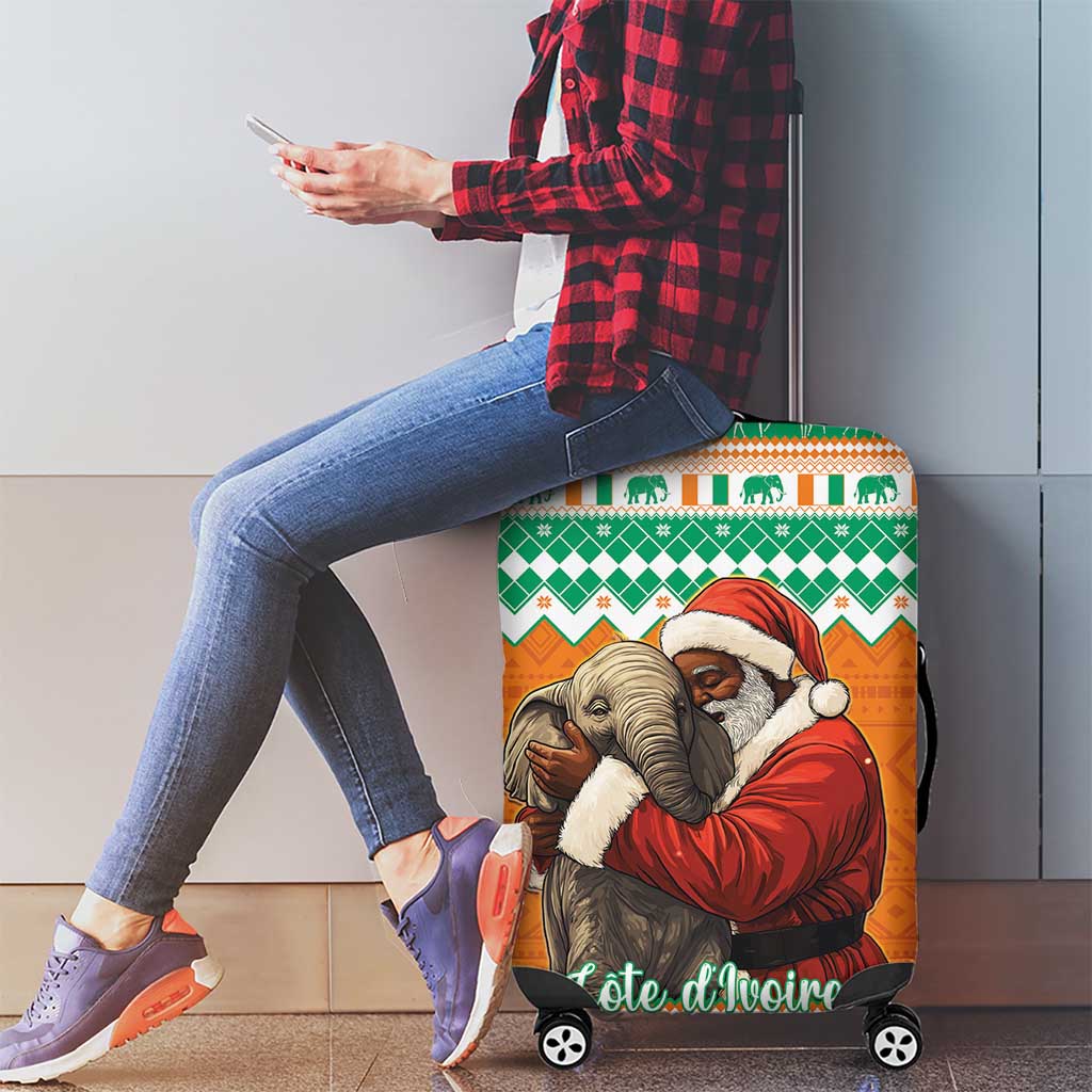 Ivory Coast Christmas Luggage Cover Black Santa With Forest Elephant - Wonder Print Shop