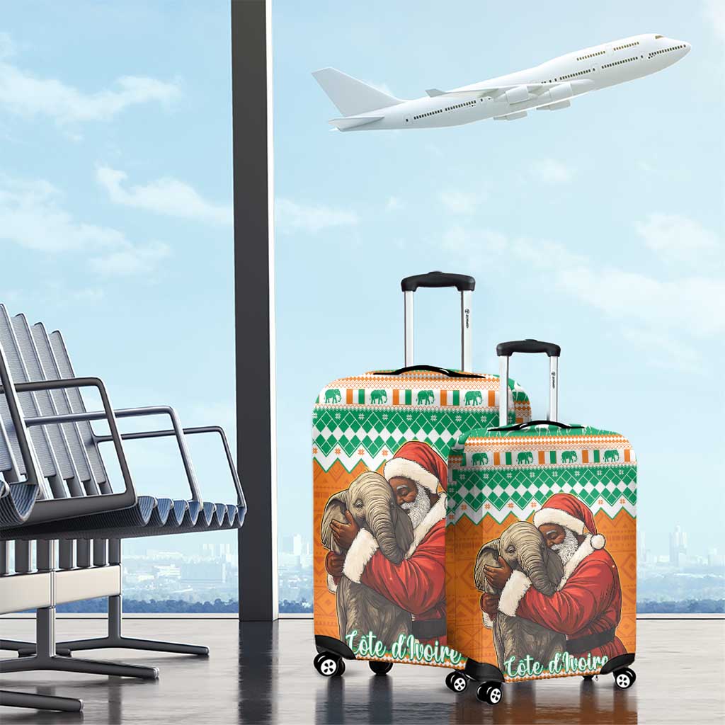 Ivory Coast Christmas Luggage Cover Black Santa With Forest Elephant - Wonder Print Shop