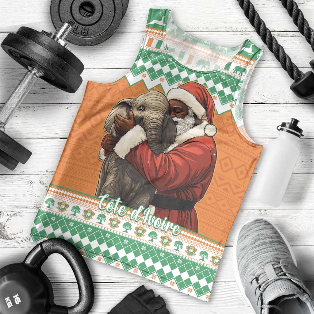 Ivory Coast Christmas Men Tank Top Black Santa With Forest Elephant - Wonder Print Shop