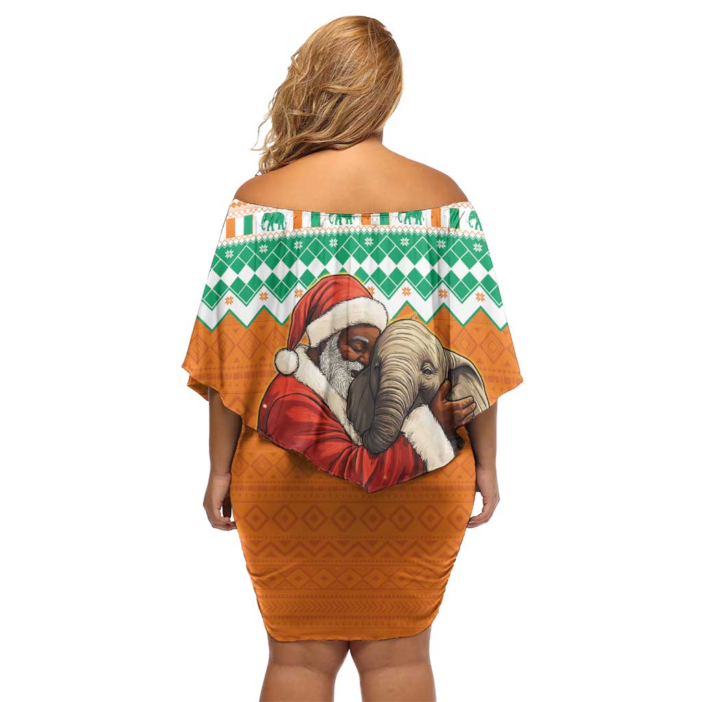 Ivory Coast Christmas Off Shoulder Short Dress Black Santa With Forest Elephant - Wonder Print Shop