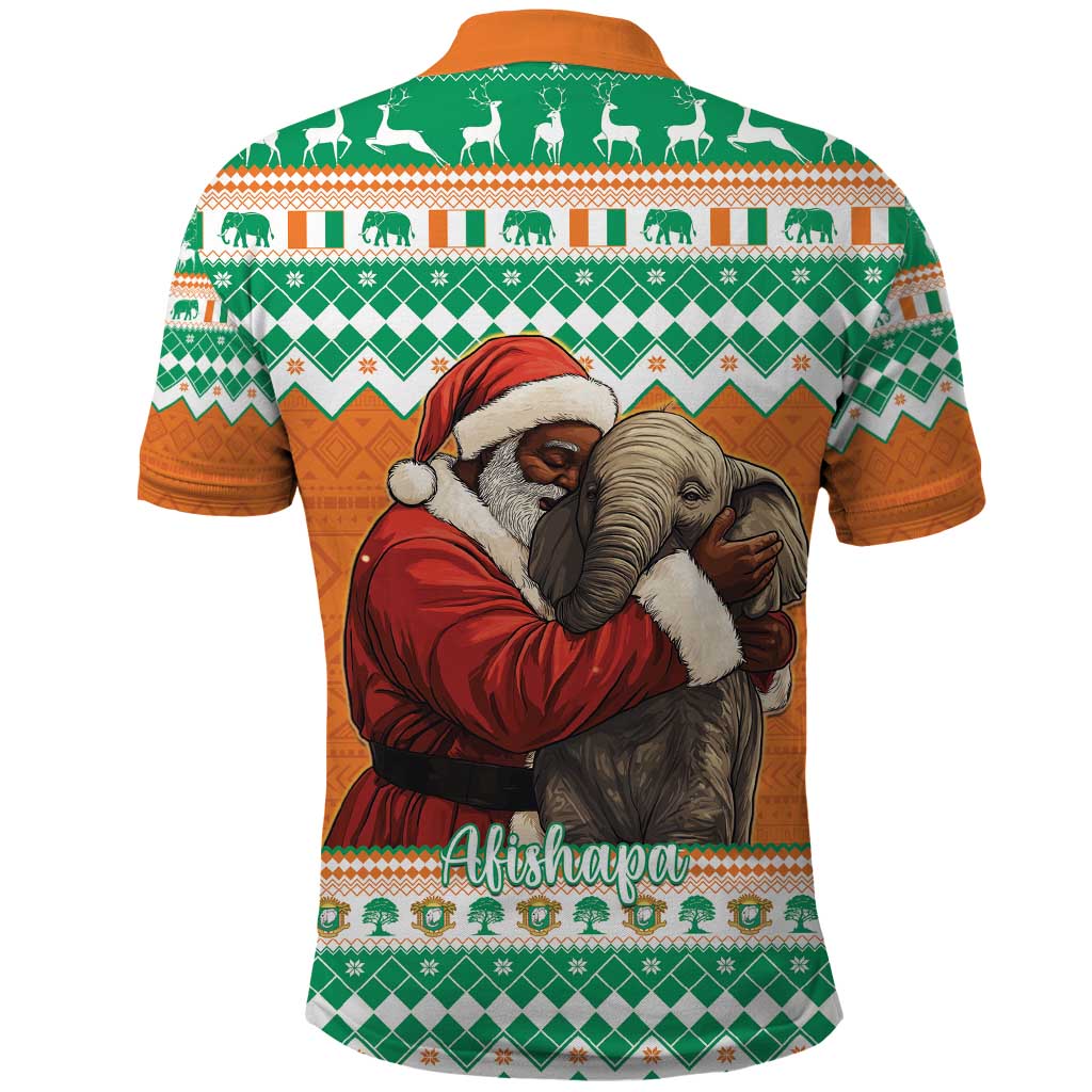 Ivory Coast Christmas Polo Shirt Black Santa With Forest Elephant - Wonder Print Shop