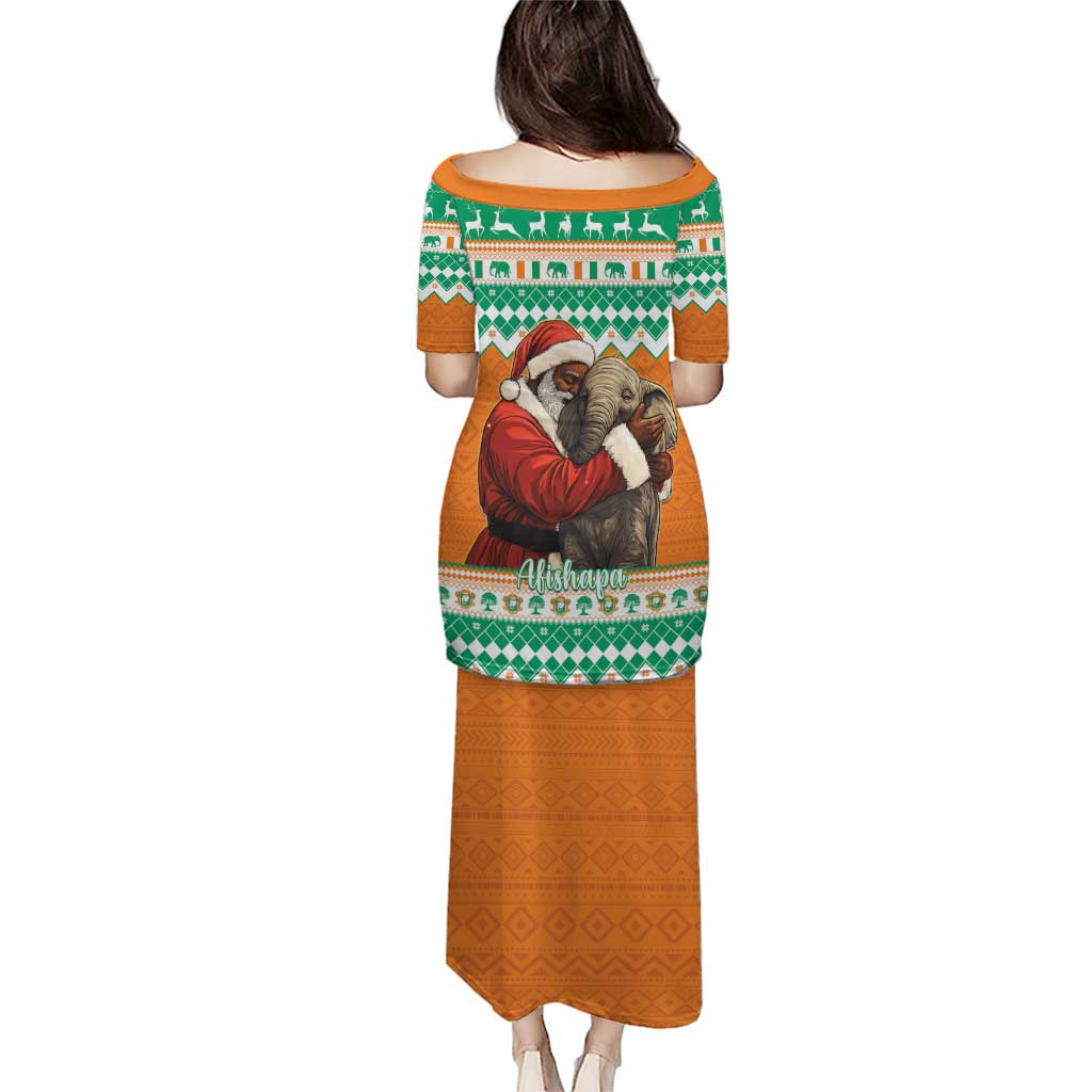 Ivory Coast Christmas Puletasi Black Santa With Forest Elephant - Wonder Print Shop