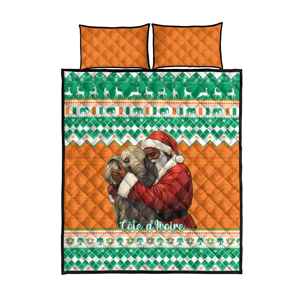 Ivory Coast Christmas Quilt Bed Set Black Santa With Forest Elephant - Wonder Print Shop