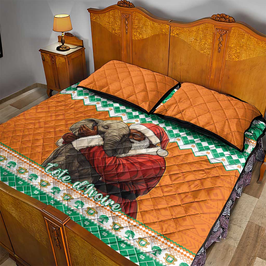 Ivory Coast Christmas Quilt Bed Set Black Santa With Forest Elephant - Wonder Print Shop
