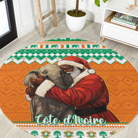 Ivory Coast Christmas Round Carpet Black Santa With Forest Elephant