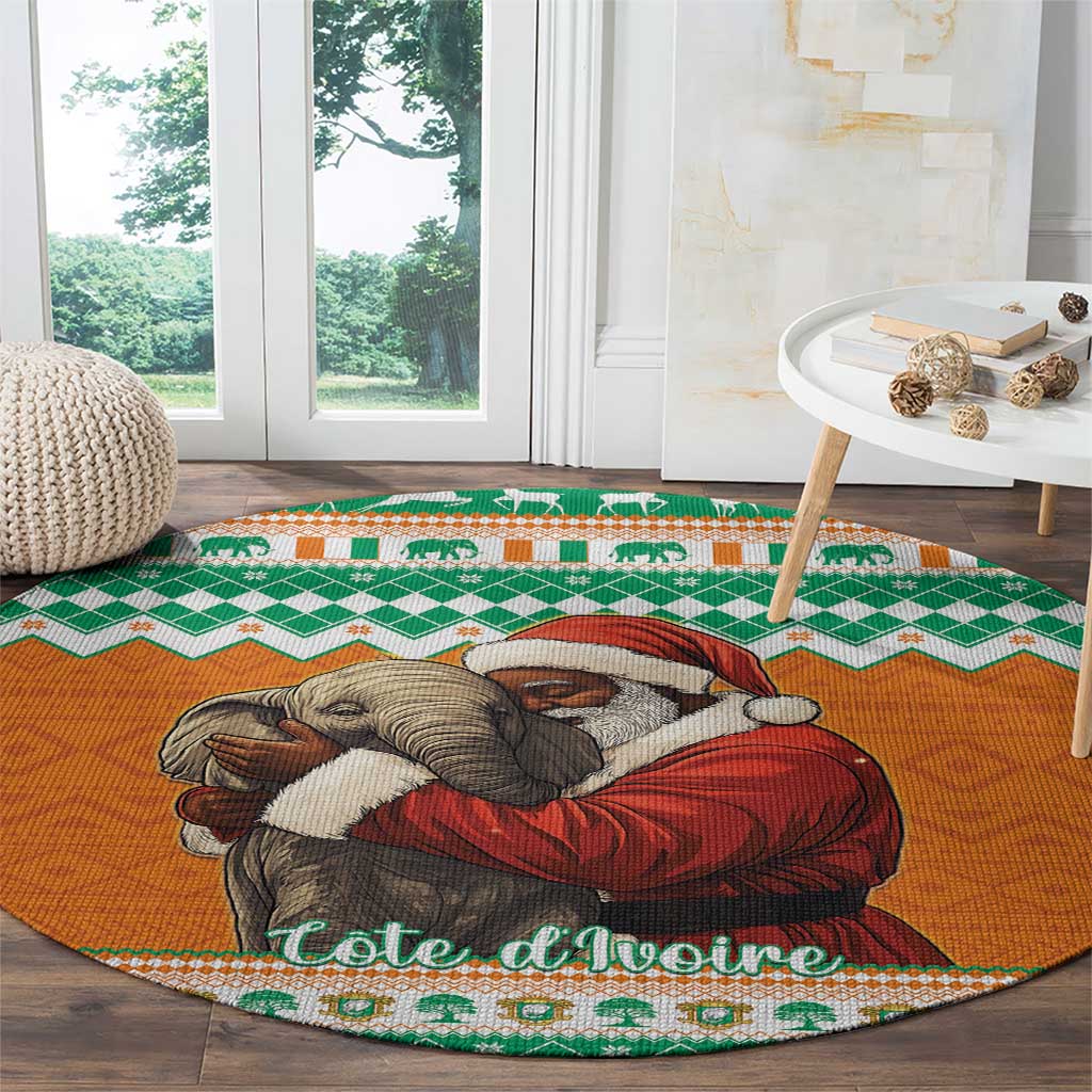 Ivory Coast Christmas Round Carpet Black Santa With Forest Elephant