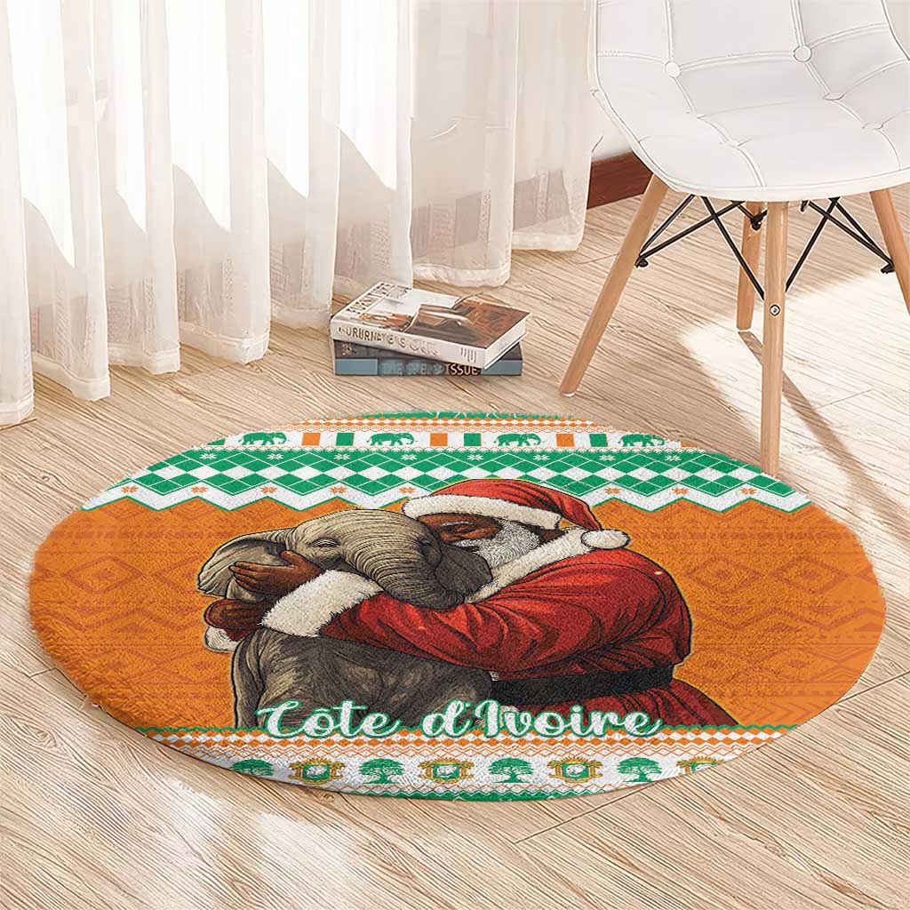 Ivory Coast Christmas Round Carpet Black Santa With Forest Elephant
