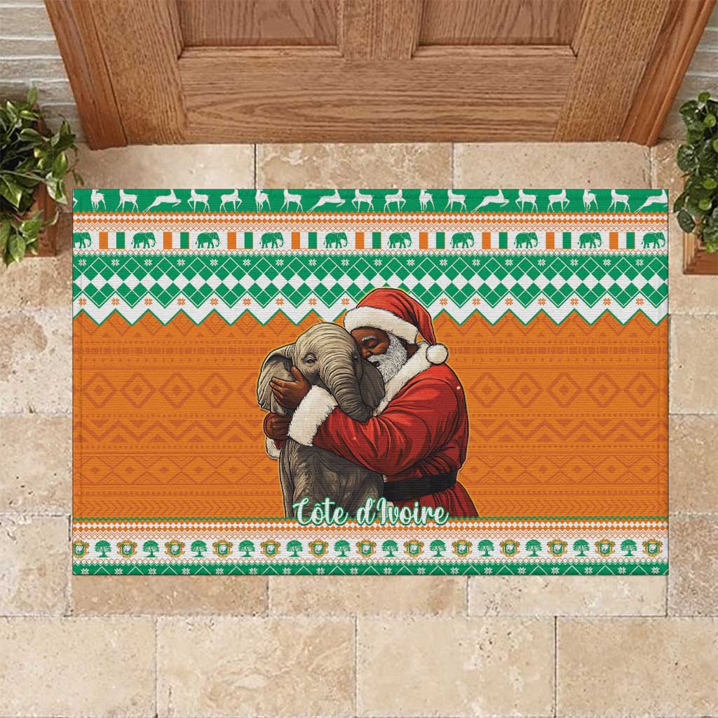 Ivory Coast Christmas Rubber Doormat Black Santa With Forest Elephant - Wonder Print Shop