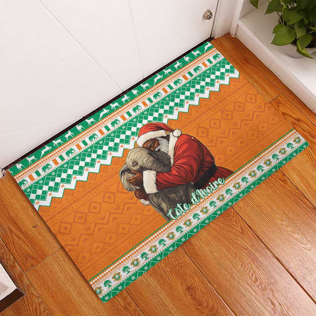 Ivory Coast Christmas Rubber Doormat Black Santa With Forest Elephant - Wonder Print Shop