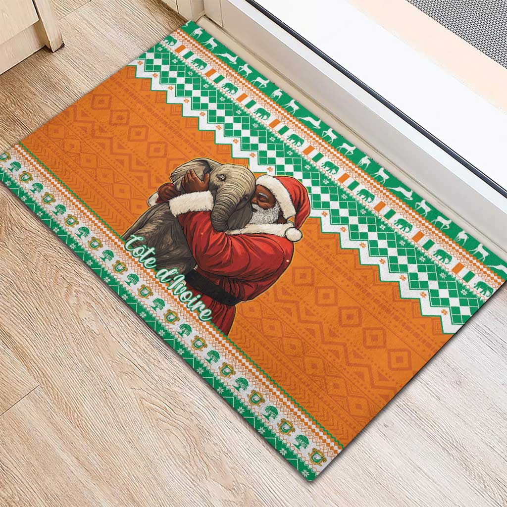 Ivory Coast Christmas Rubber Doormat Black Santa With Forest Elephant - Wonder Print Shop