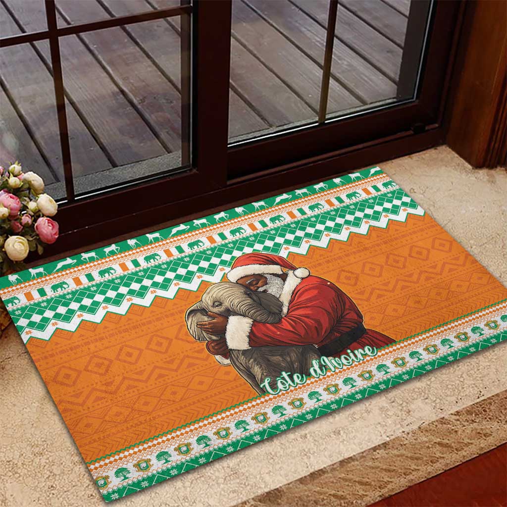 Ivory Coast Christmas Rubber Doormat Black Santa With Forest Elephant - Wonder Print Shop