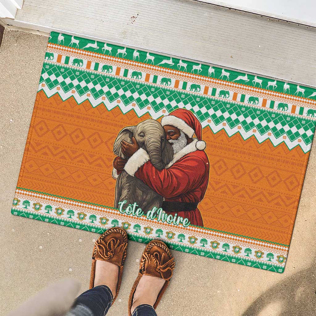 Ivory Coast Christmas Rubber Doormat Black Santa With Forest Elephant - Wonder Print Shop