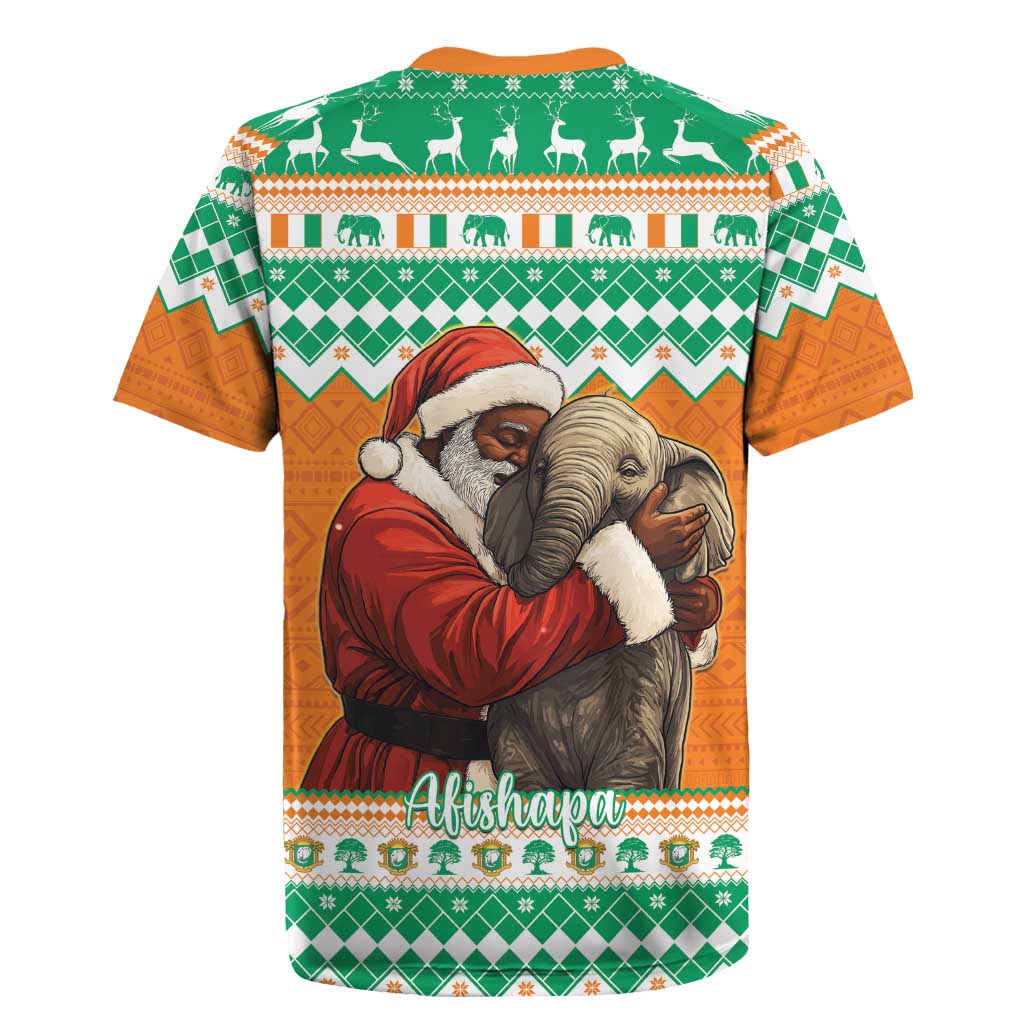 Ivory Coast Christmas Rugby Jersey Black Santa With Forest Elephant - Wonder Print Shop