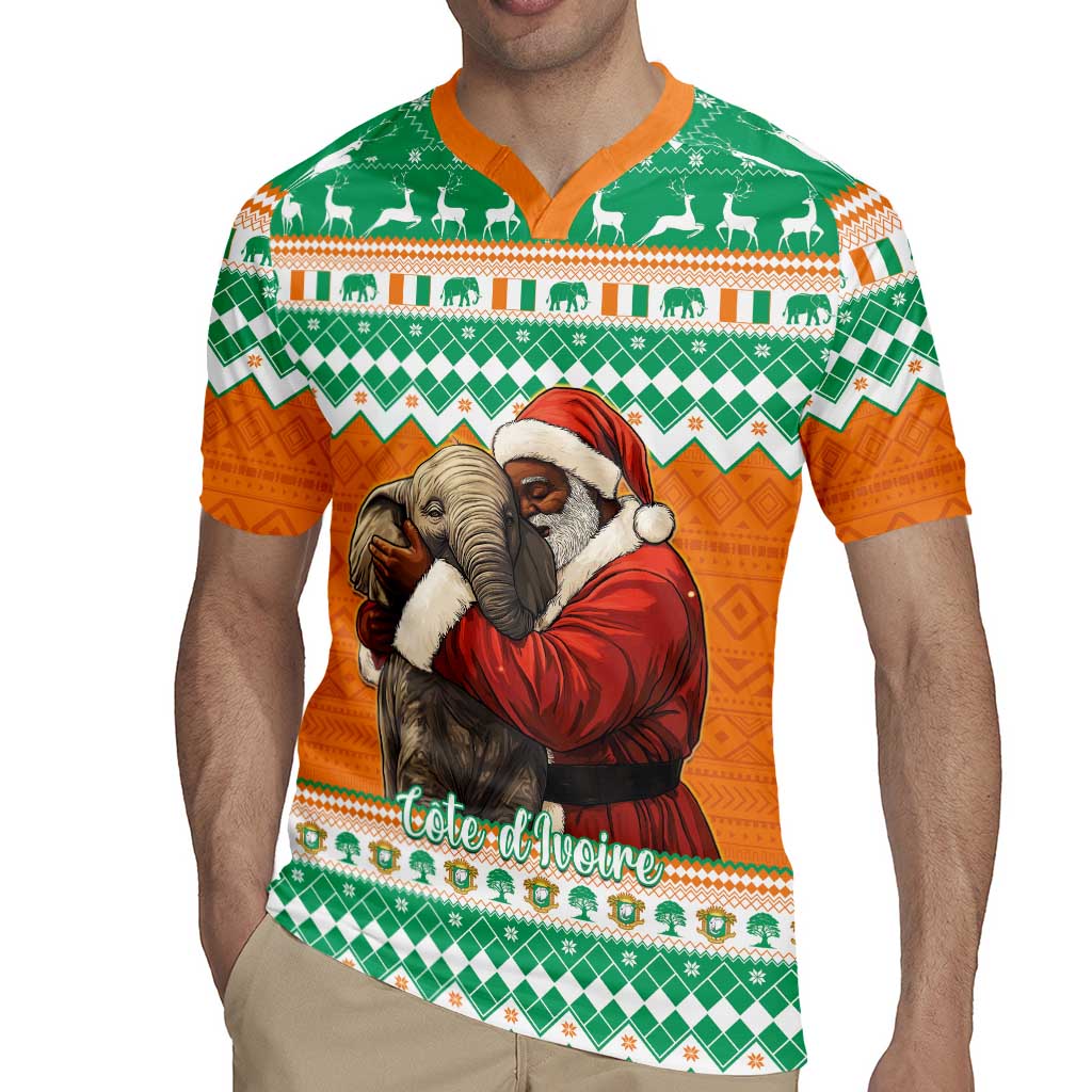 Ivory Coast Christmas Rugby Jersey Black Santa With Forest Elephant - Wonder Print Shop