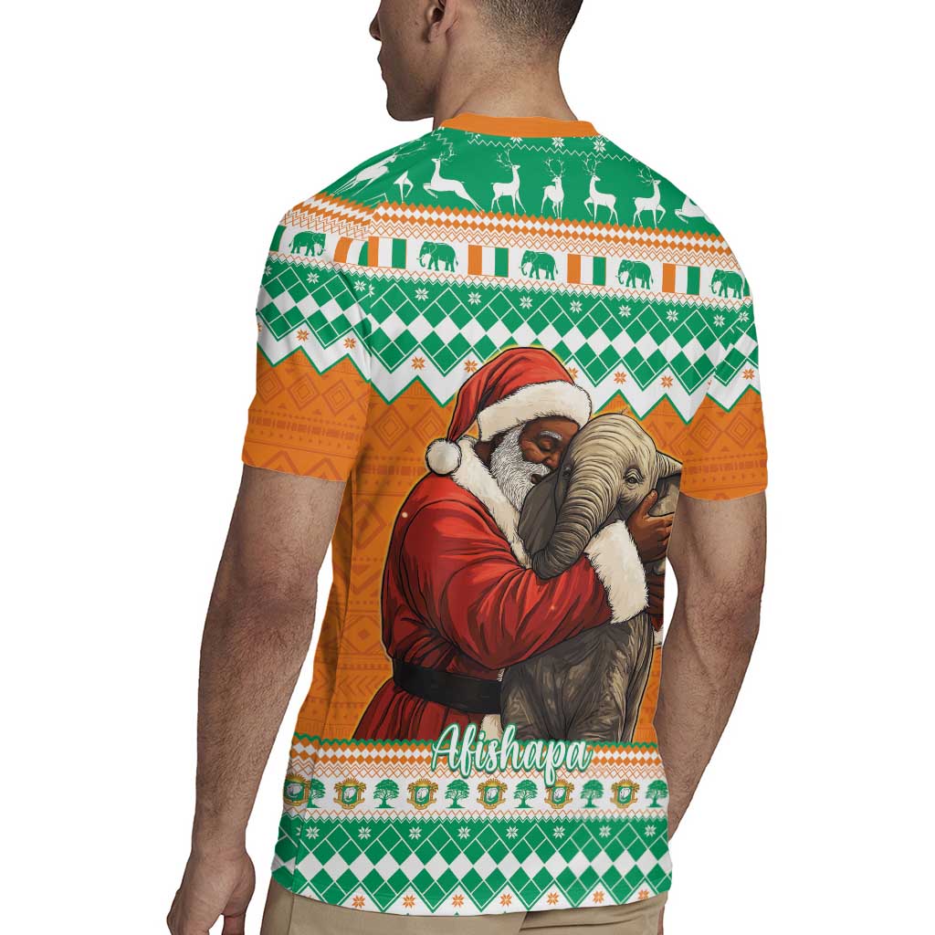 Ivory Coast Christmas Rugby Jersey Black Santa With Forest Elephant - Wonder Print Shop
