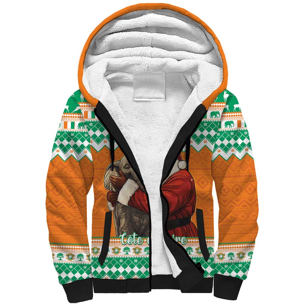 Ivory Coast Christmas Sherpa Hoodie Black Santa With Forest Elephant - Wonder Print Shop