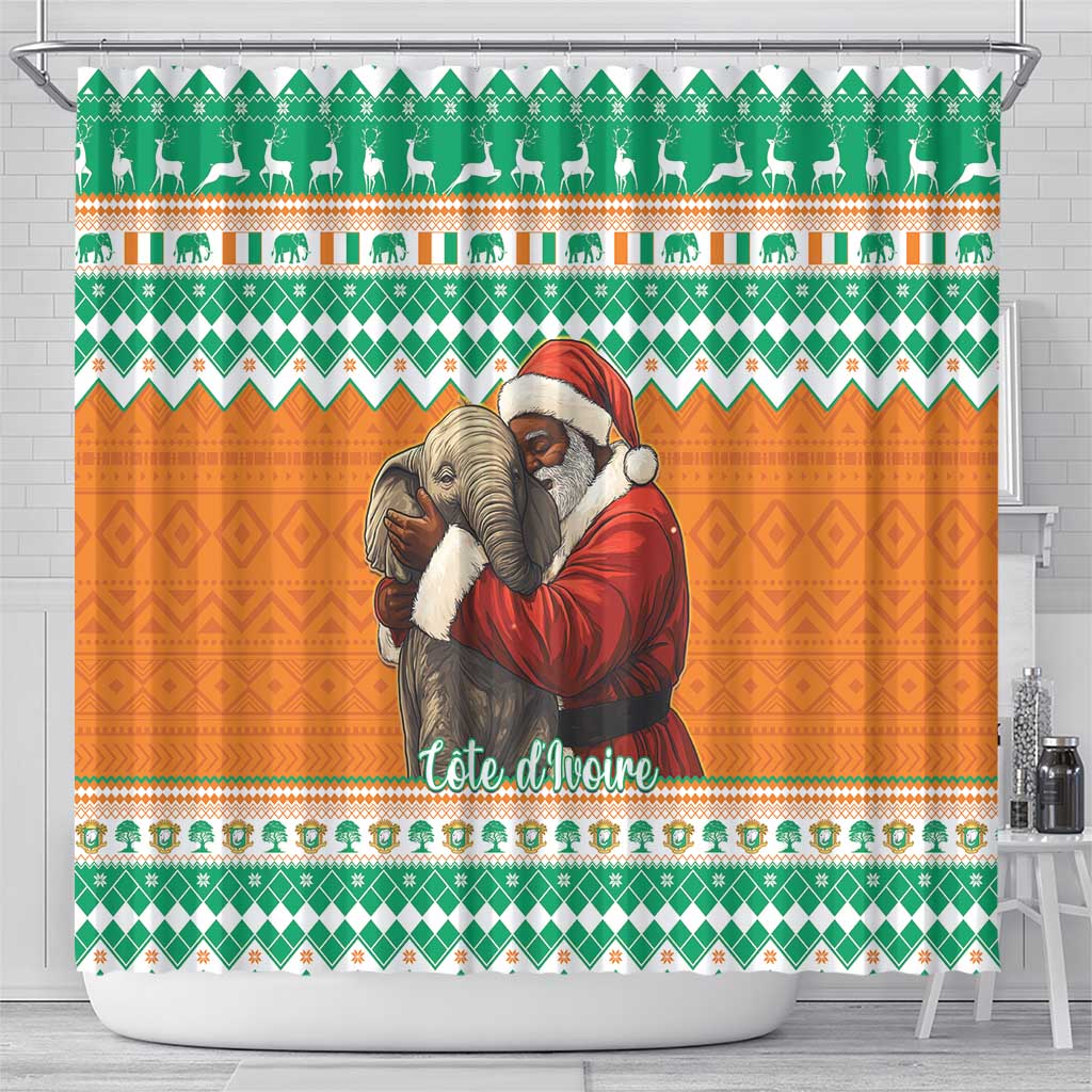 Ivory Coast Christmas Shower Curtain Black Santa With Forest Elephant
