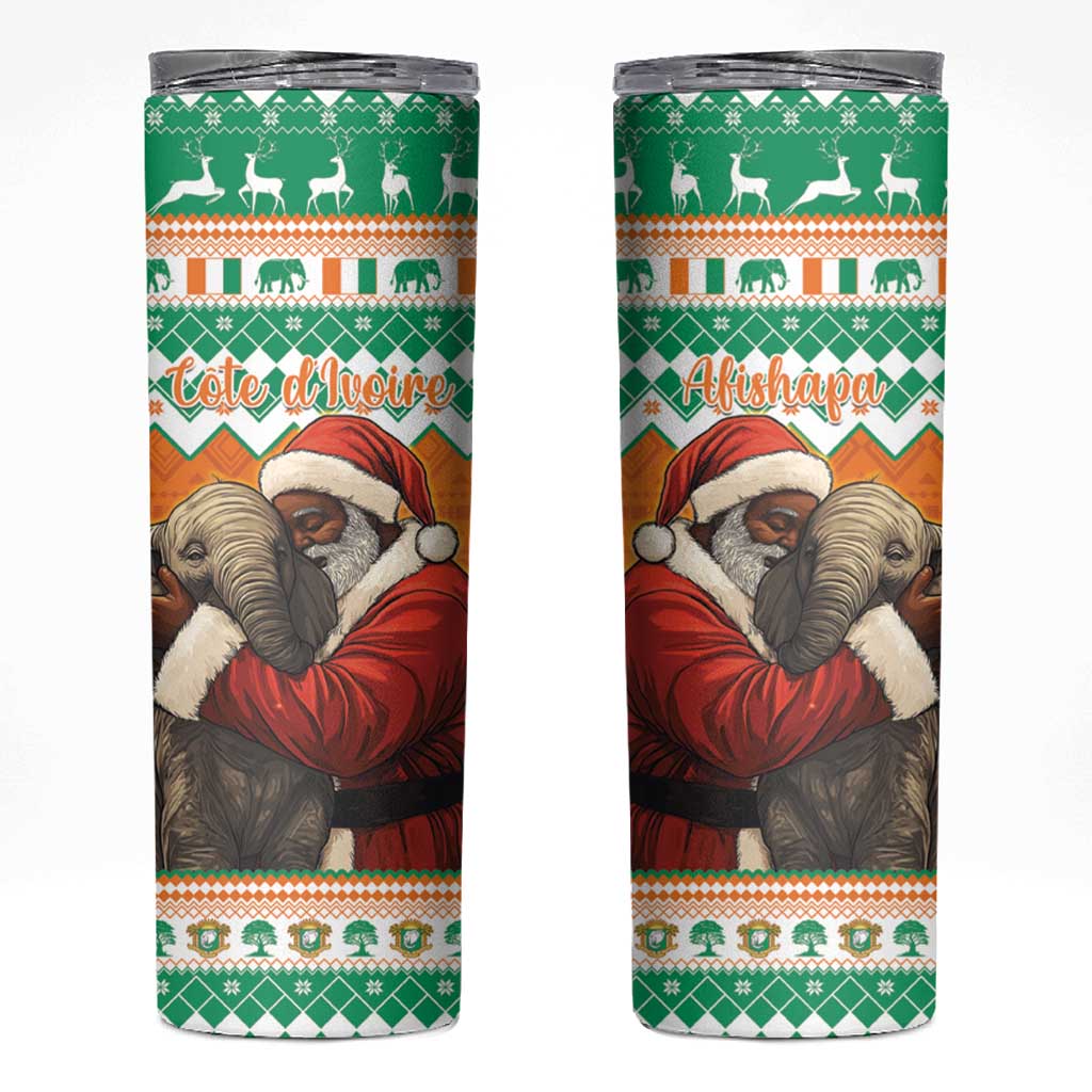 Ivory Coast Christmas Skinny Tumbler Black Santa With Forest Elephant - Wonder Print Shop