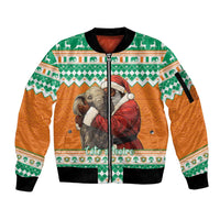 Ivory Coast Christmas Sleeve Zip Bomber Jacket Black Santa With Forest Elephant - Wonder Print Shop