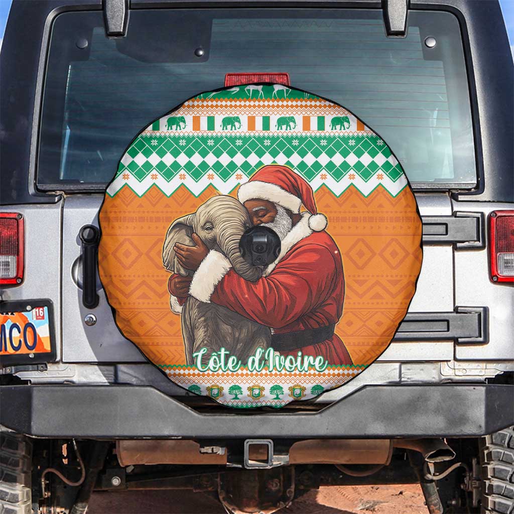 Ivory Coast Christmas Spare Tire Cover Black Santa With Forest Elephant - Wonder Print Shop