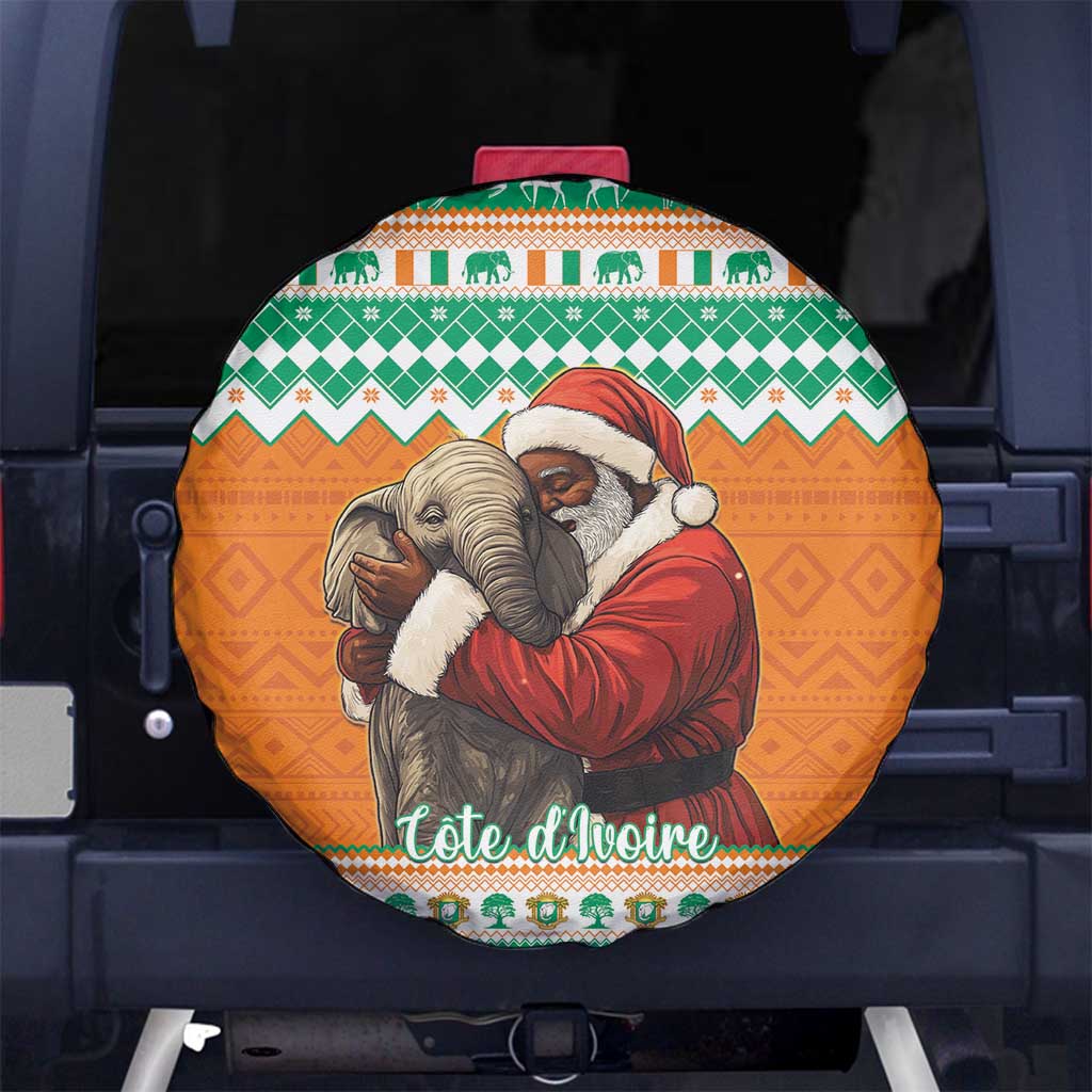 Ivory Coast Christmas Spare Tire Cover Black Santa With Forest Elephant - Wonder Print Shop