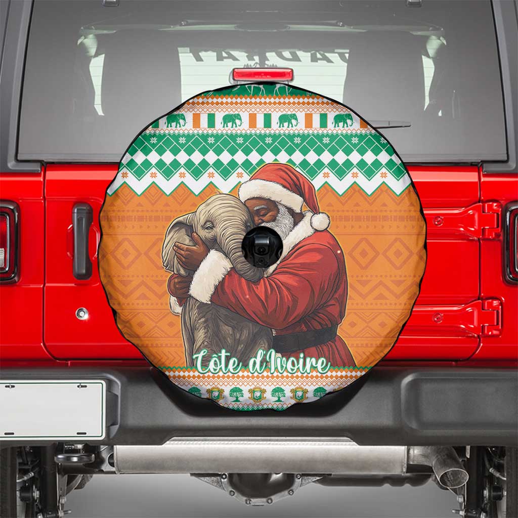 Ivory Coast Christmas Spare Tire Cover Black Santa With Forest Elephant - Wonder Print Shop