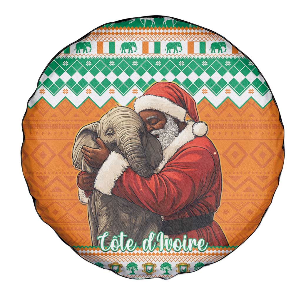 Ivory Coast Christmas Spare Tire Cover Black Santa With Forest Elephant - Wonder Print Shop