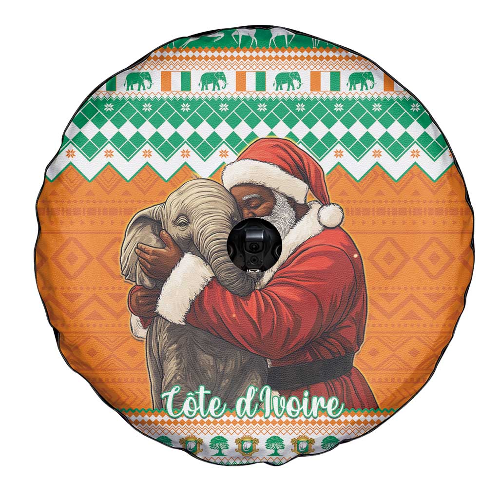 Ivory Coast Christmas Spare Tire Cover Black Santa With Forest Elephant - Wonder Print Shop