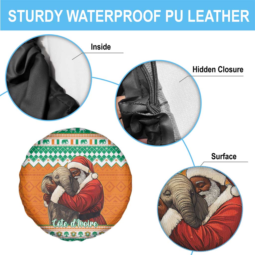 Ivory Coast Christmas Spare Tire Cover Black Santa With Forest Elephant - Wonder Print Shop