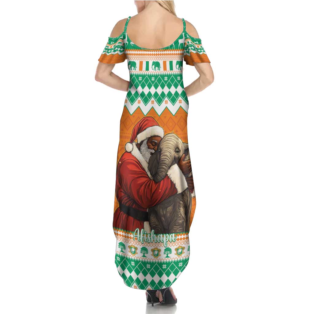 Ivory Coast Christmas Summer Maxi Dress Black Santa With Forest Elephant - Wonder Print Shop