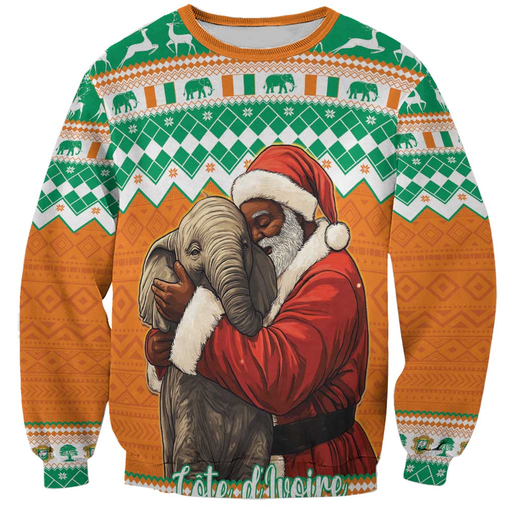 Ivory Coast Christmas Sweatshirt Black Santa With Forest Elephant - Wonder Print Shop