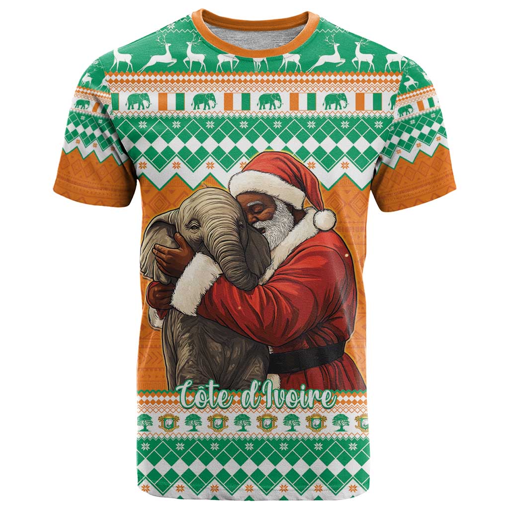 Ivory Coast Christmas T Shirt Black Santa With Forest Elephant - Wonder Print Shop