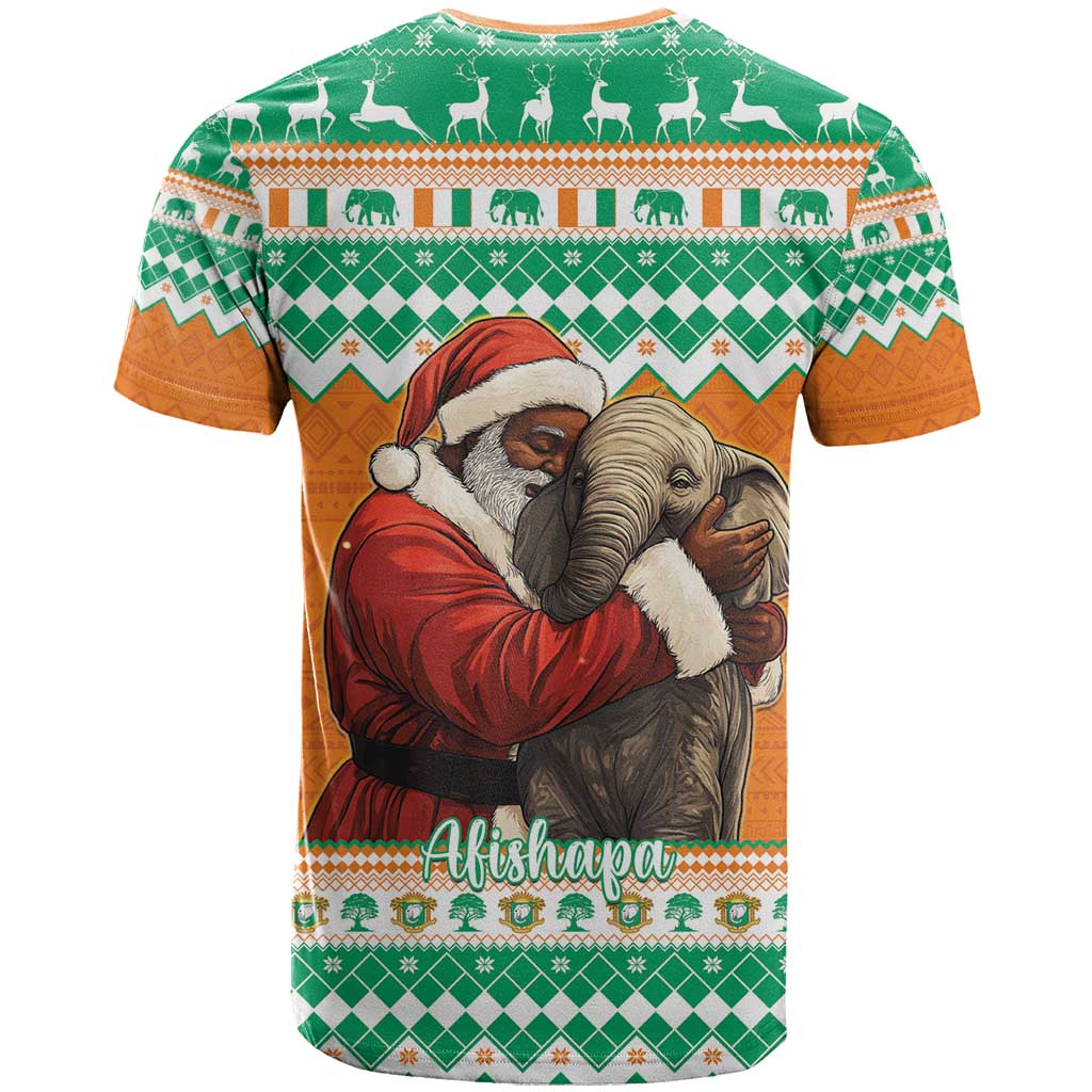 Ivory Coast Christmas T Shirt Black Santa With Forest Elephant - Wonder Print Shop