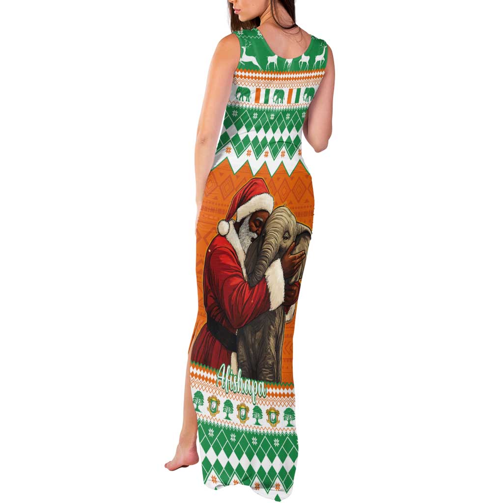 Ivory Coast Christmas Tank Maxi Dress Black Santa With Forest Elephant - Wonder Print Shop