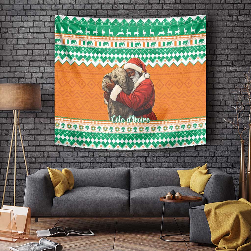 Ivory Coast Christmas Tapestry Black Santa With Forest Elephant - Wonder Print Shop