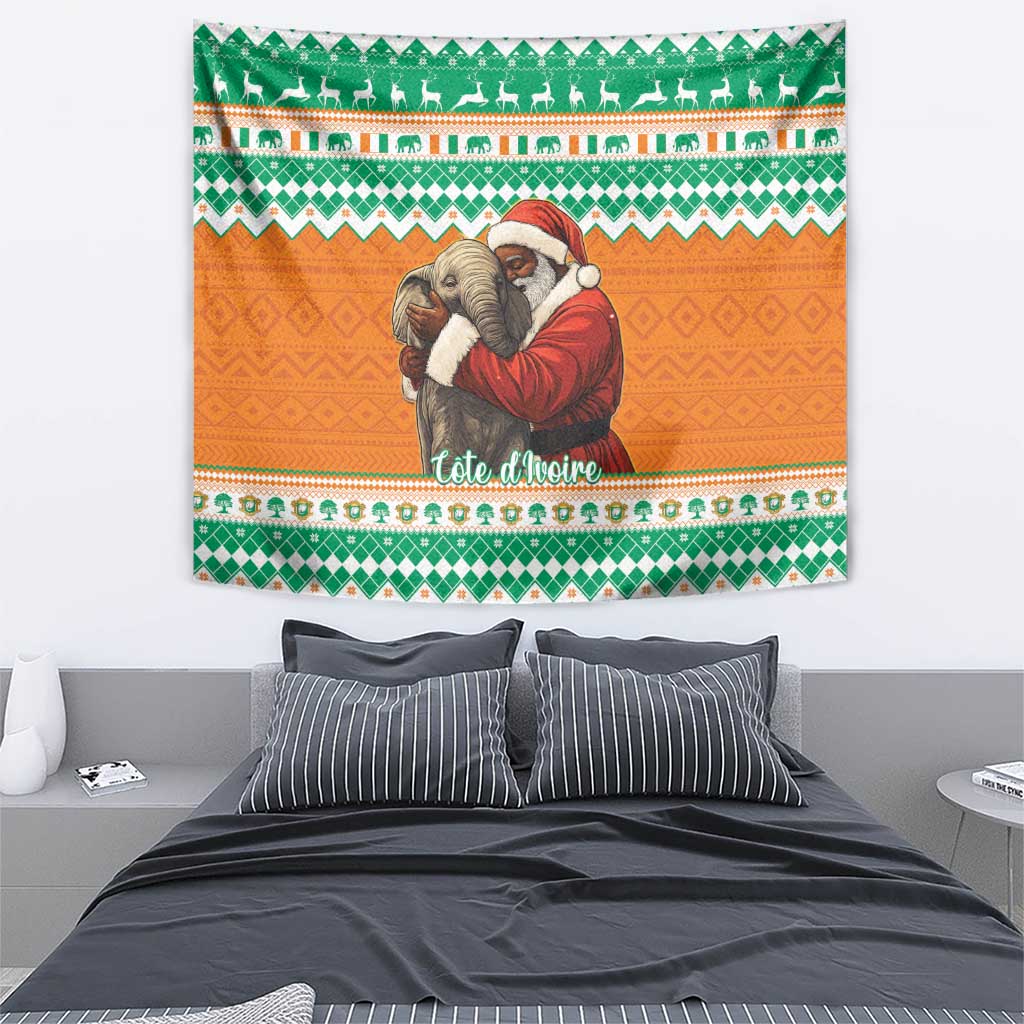 Ivory Coast Christmas Tapestry Black Santa With Forest Elephant - Wonder Print Shop