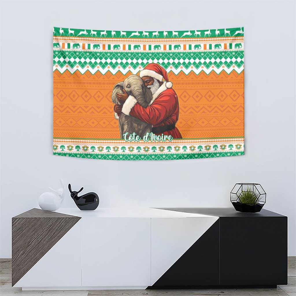 Ivory Coast Christmas Tapestry Black Santa With Forest Elephant - Wonder Print Shop