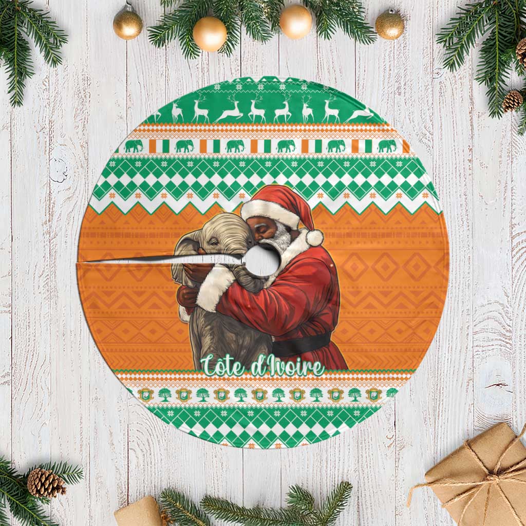 Ivory Coast Christmas Tree Skirt Black Santa With Forest Elephant - Wonder Print Shop