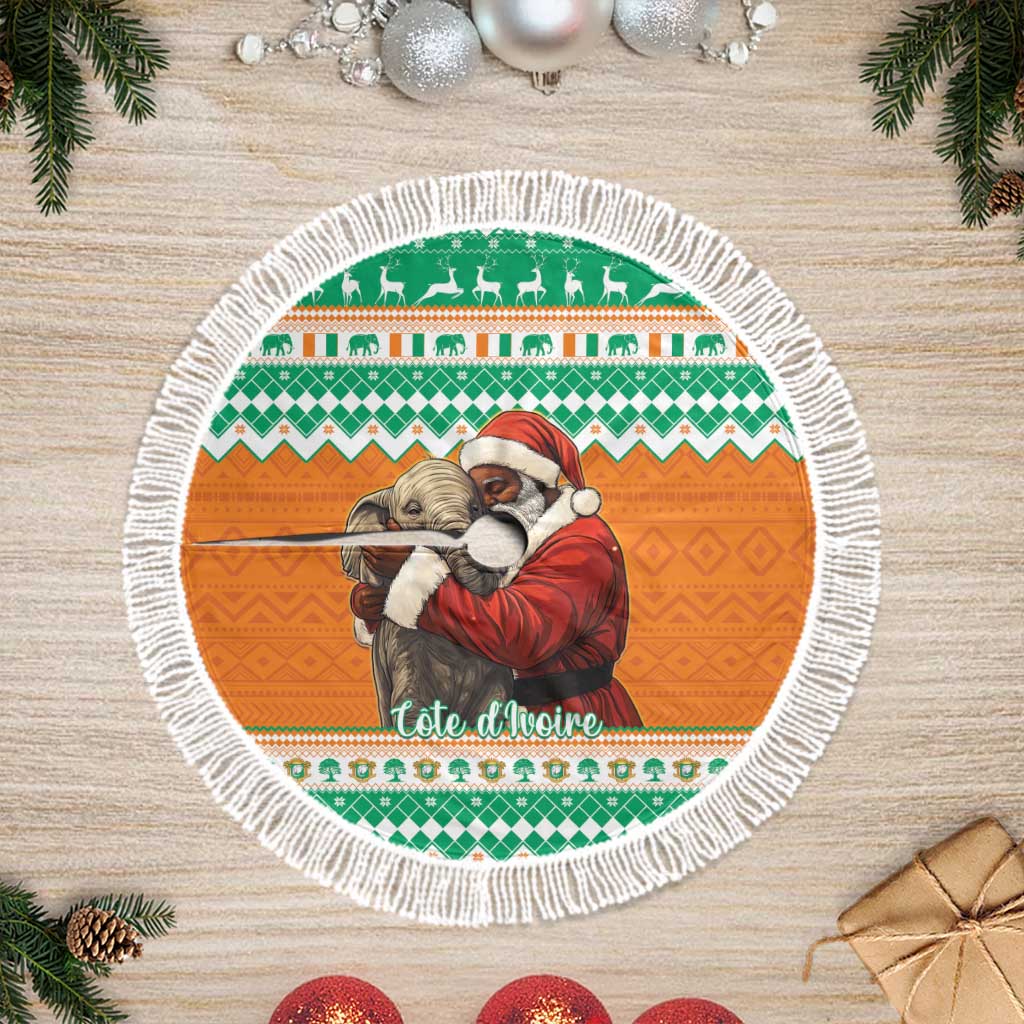 Ivory Coast Christmas Tree Skirt Black Santa With Forest Elephant - Wonder Print Shop