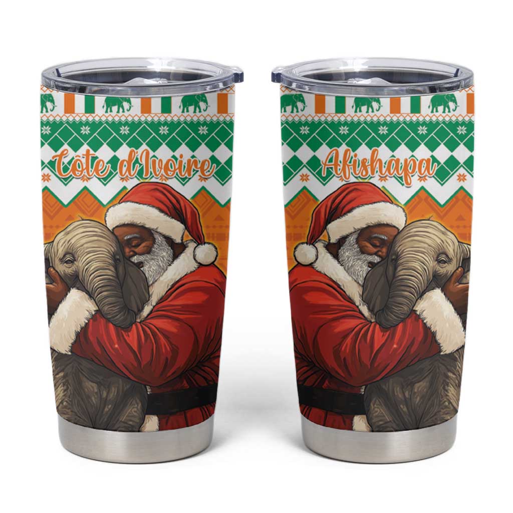 Ivory Coast Christmas Tumbler Cup Black Santa With Forest Elephant - Wonder Print Shop