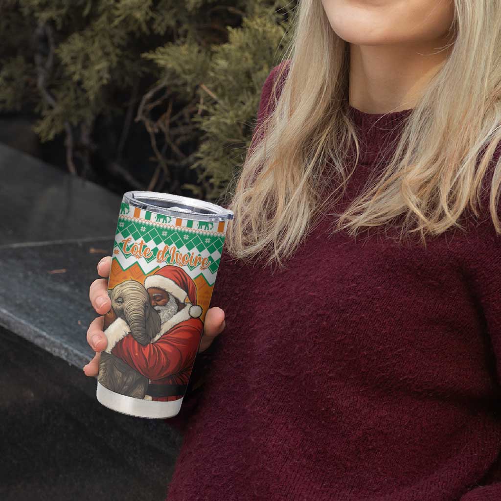 Ivory Coast Christmas Tumbler Cup Black Santa With Forest Elephant - Wonder Print Shop