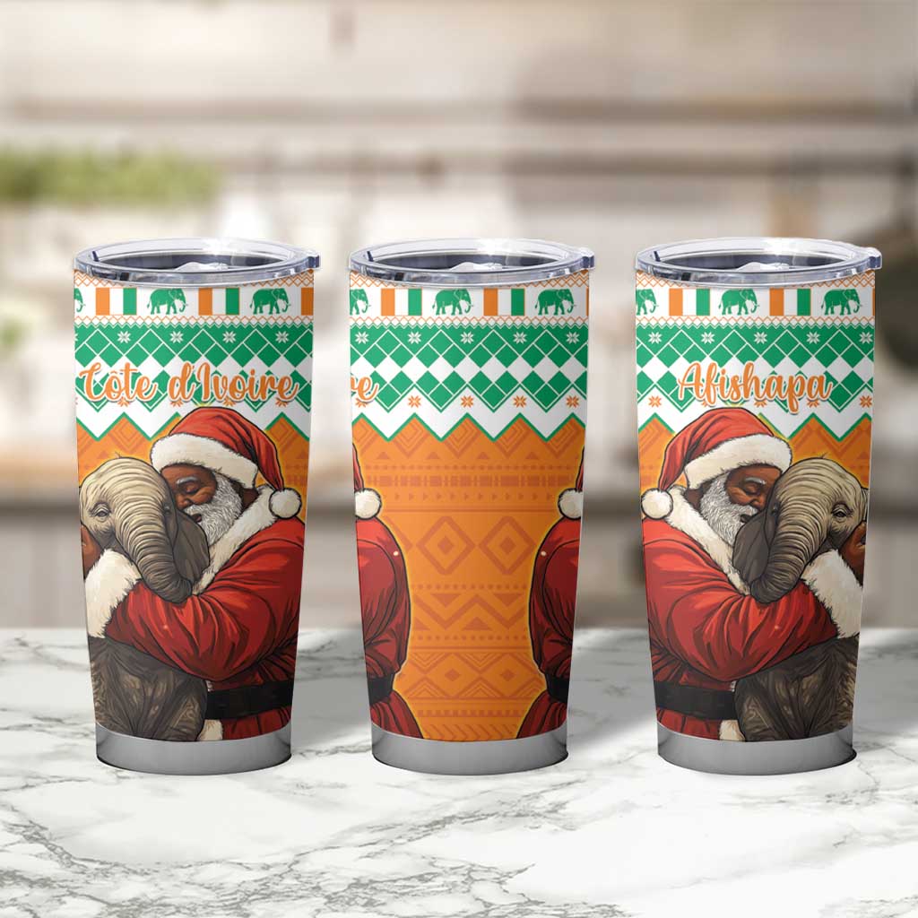 Ivory Coast Christmas Tumbler Cup Black Santa With Forest Elephant - Wonder Print Shop