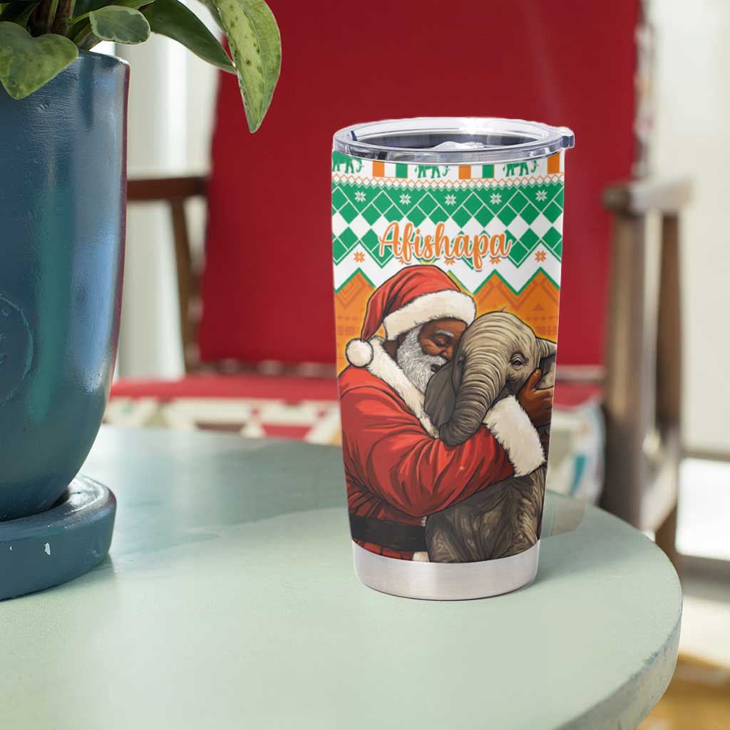 Ivory Coast Christmas Tumbler Cup Black Santa With Forest Elephant - Wonder Print Shop