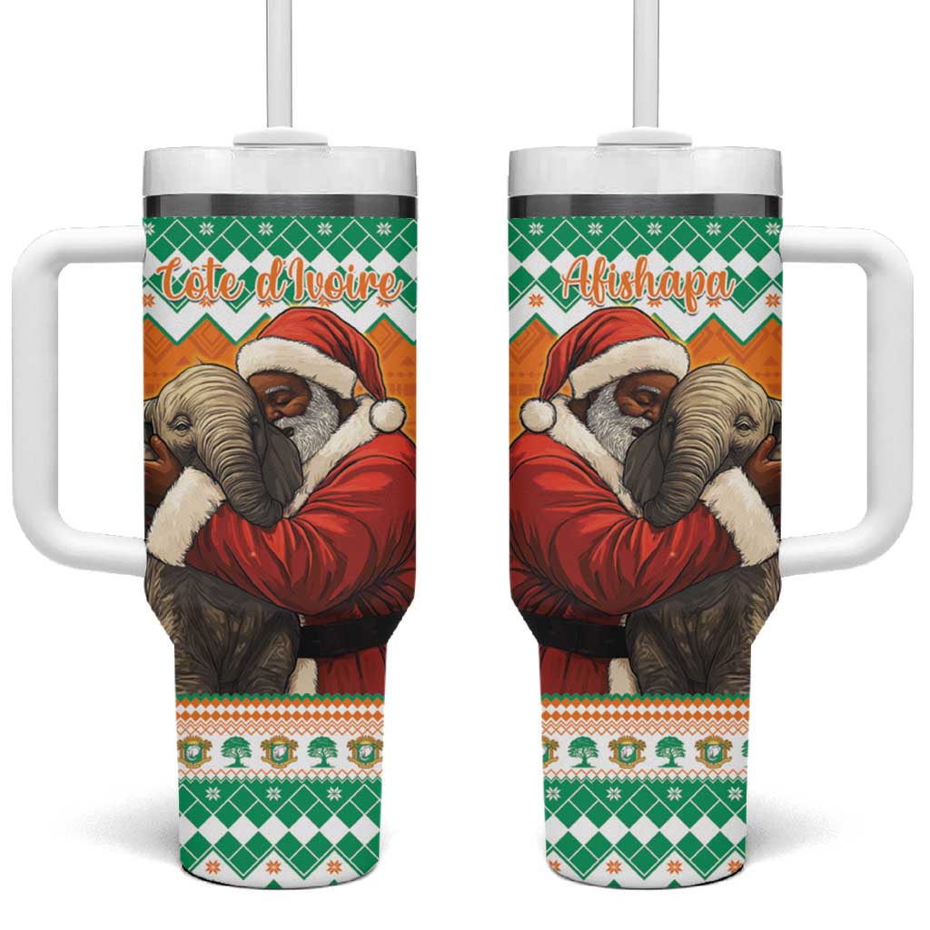 Ivory Coast Christmas Tumbler With Handle Black Santa With Forest Elephant - Wonder Print Shop
