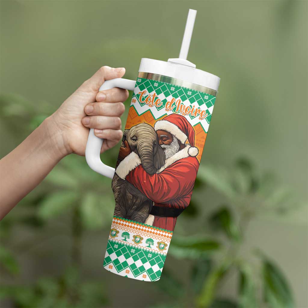 Ivory Coast Christmas Tumbler With Handle Black Santa With Forest Elephant - Wonder Print Shop