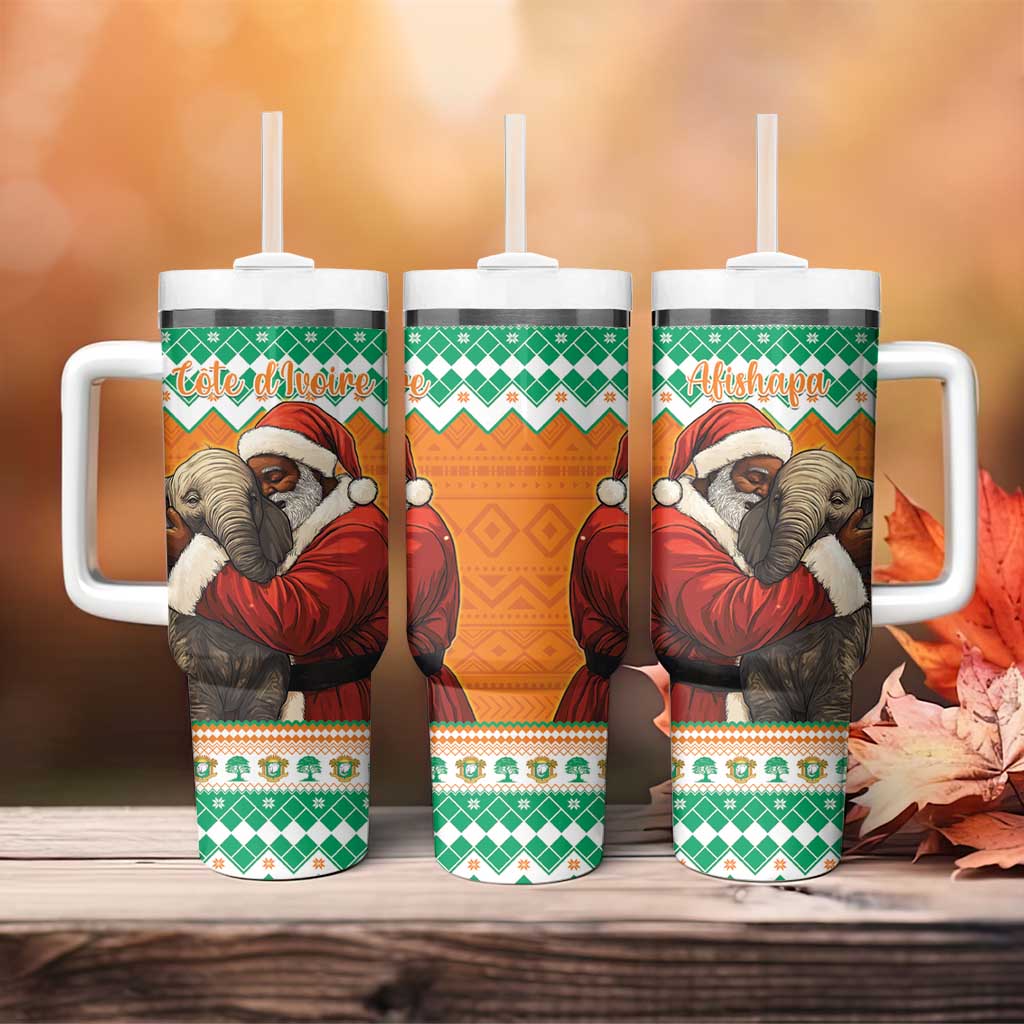 Ivory Coast Christmas Tumbler With Handle Black Santa With Forest Elephant - Wonder Print Shop
